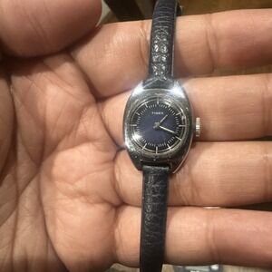 Vintage 1980s Timex Blue Dial Ladies Watch CHR Plated 20mm Manual Wind Fr Repair
